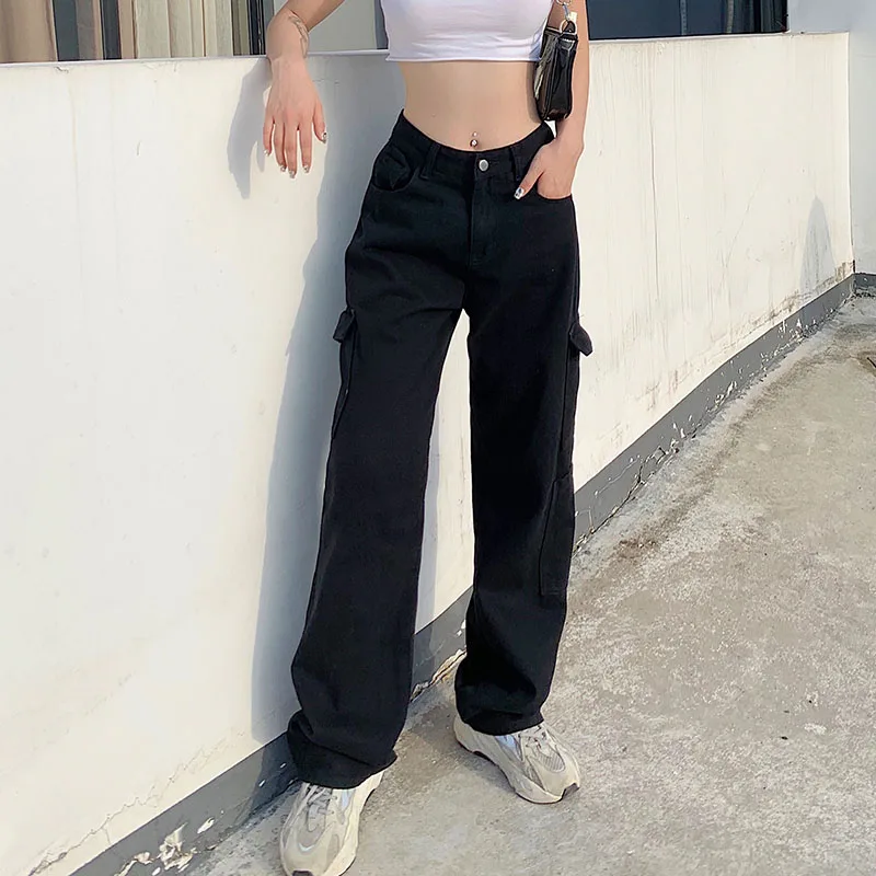 

GJBD Women's Jeans New 2021 Summer High Waist Baggy Straight Denim Pants Casual Vintage Streetwear Pocket Mom Jean Long Trouser