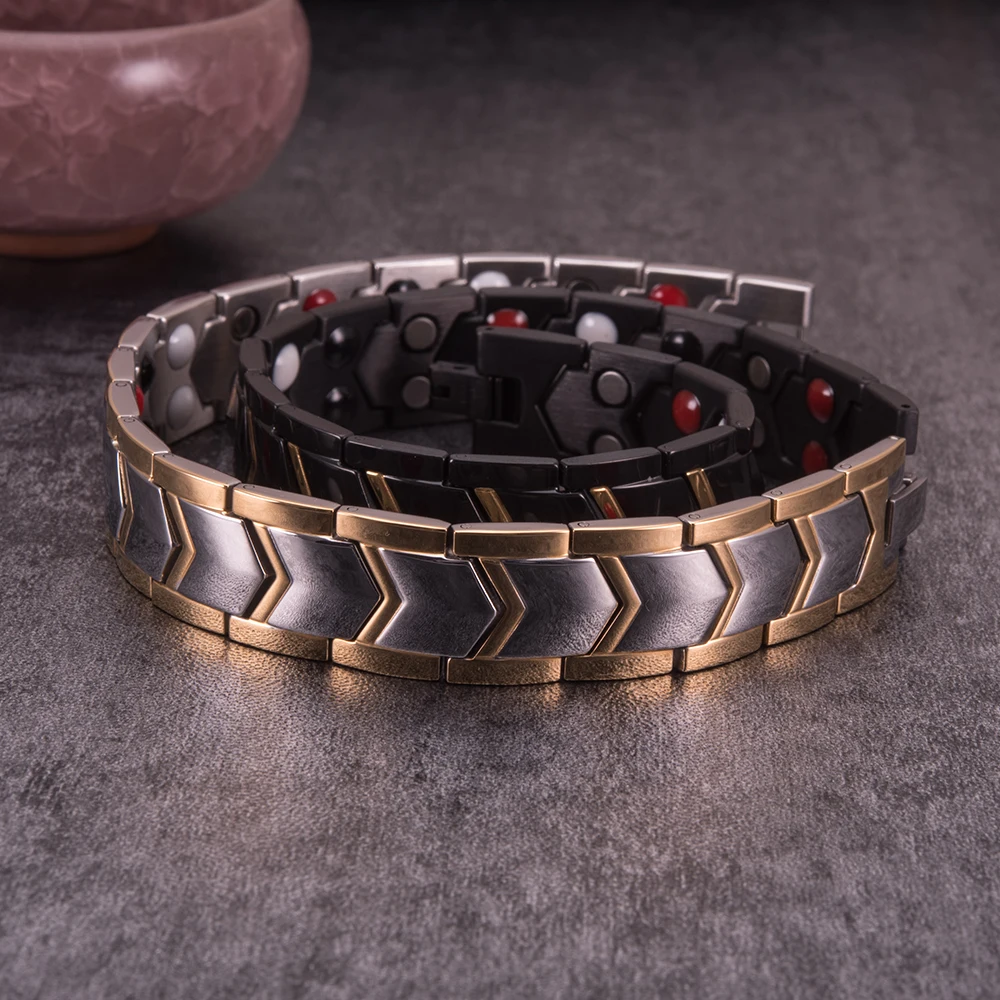 Магнитный браслет для мужчин черный из нержавеющей стали широкая цепочка