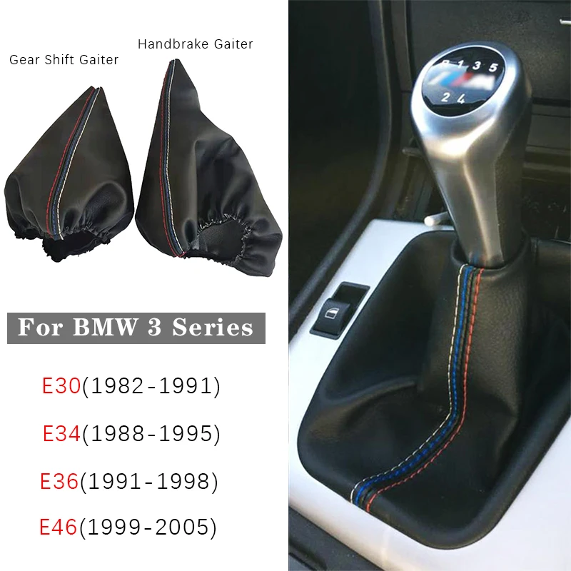 

Car Gear Shift Collars Manual Handbrake Gaiter Boot Cover For BMW 3 Series E36 E46 E30 E34 M3 Z3 Black Leather Accessories