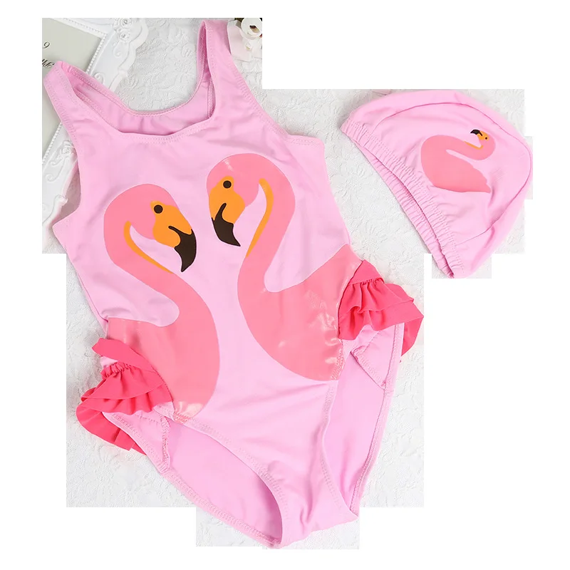 

1-8 Years Girls Swimsuit 2021 New One Piece Swimwear Flamingo Ruffle Style Children's Swimwear Unicorn One Piece Swimsuit