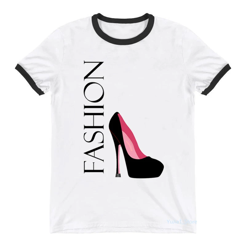 

New Arrival 2021 Funny Tshirt Femme Summer Fashion High Heel Shoe Women T-Shirt White T Shirt Female Harajuku Shirt Tops
