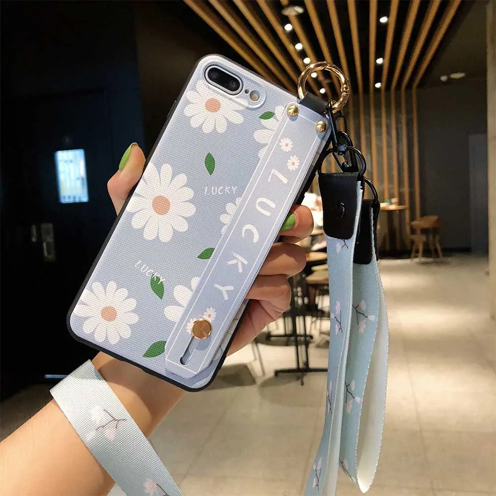 Напульсник с подставкой для Huawei Nova 3 3i 4 Honor 8X10 V20 ремешок для телефона чехол для Huawei Mate 20 P20 P30 Pro Lite ТПУ чехол - Цвет: Daisy with Lanyard