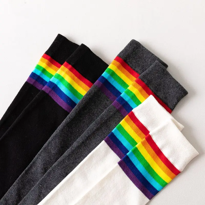 

Socks Female Autumn and Winter New INS Wind Rainbow Jk Knee Socks Cotton Long Tube College Wind Net Red Beautiful Leg Socks 14