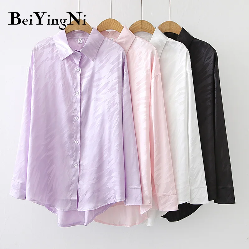 

Beiyingni New Fashion Spring Autumn Womans Shirts Casual 2021 Office Ladies Blouses And Tops Buttons White Black Pink Purple