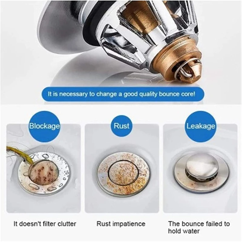 

Basin Sink Waste Plug Bathroom Plugs Push-in Bounce Core Sink Spring Plug Used in Kitchen Bathroom and Toilet