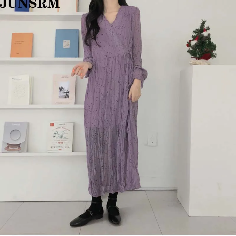 Женское шифоновое платье-трапеция элегантное фиолетовое платье в горошек с