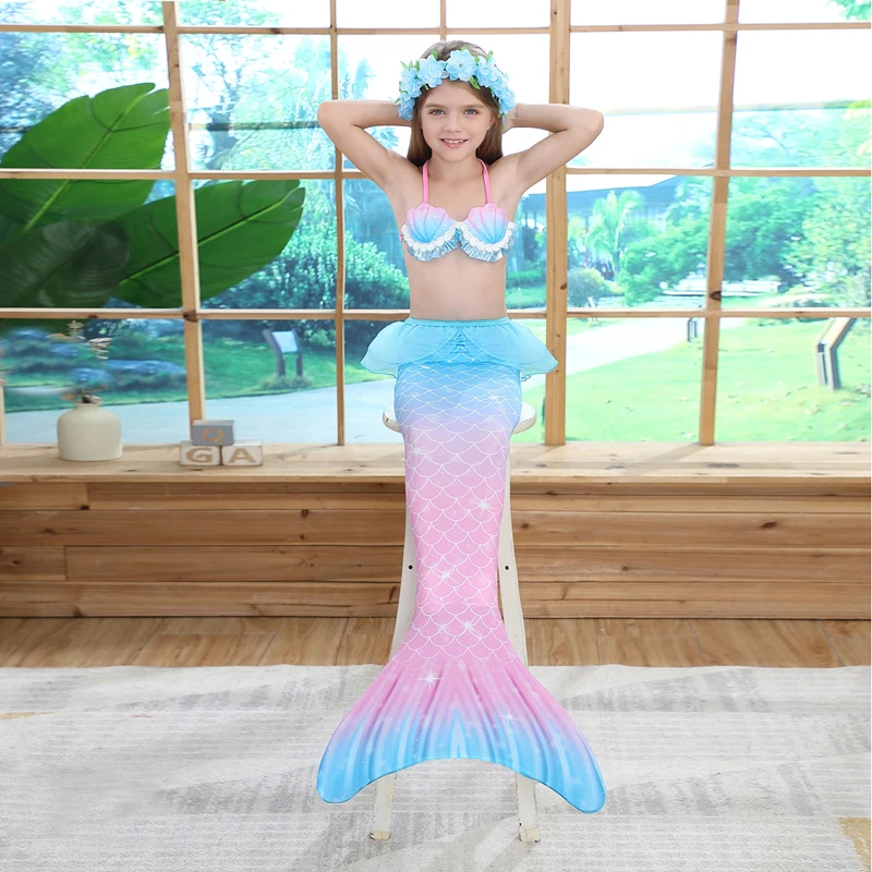

3 Piece Halter Children Bikini Set Swimsuit Mermaid Tail For Swimming Costume For Kids Girl Swimwear Baju Renang Anak Perempuan