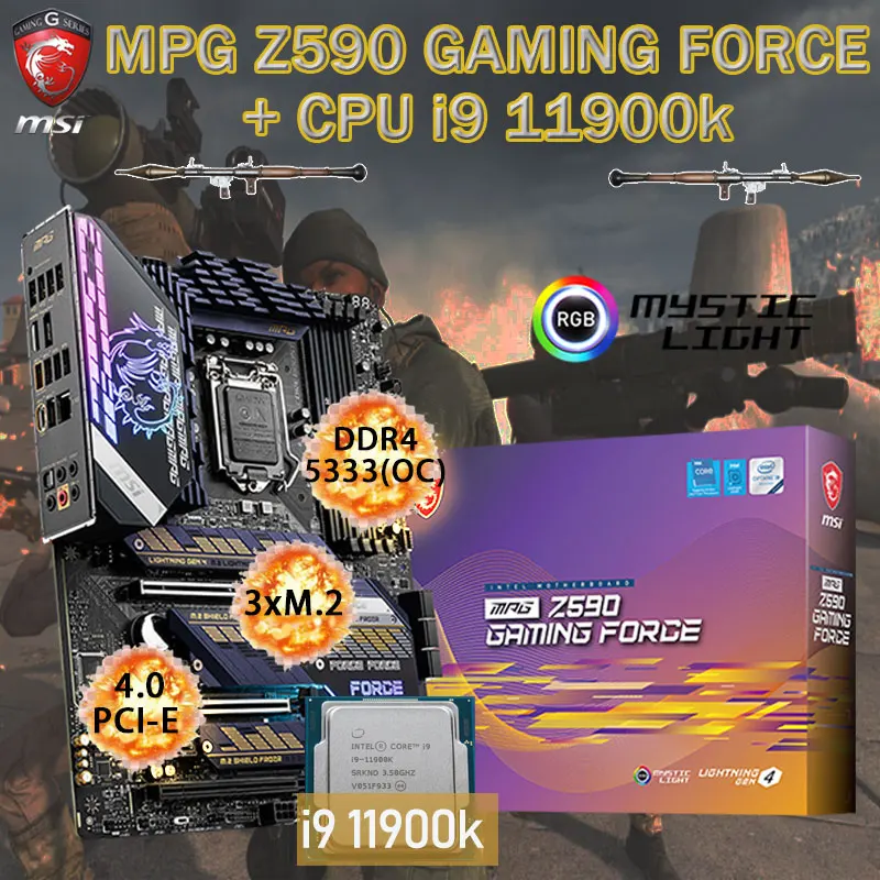 

LGA 1200 MSI MPG Z590 GAMING FORCE Motherboard Set + Intel Core i9 11900K Combo DDR4 128GB PCI-E 4.0 Placa-mãe Kit Desktop Z590