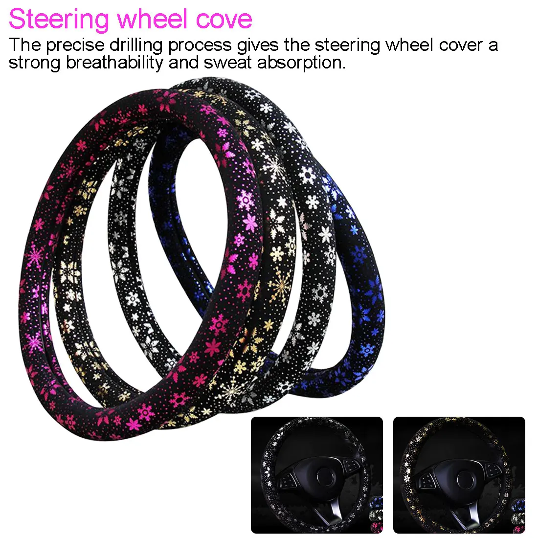 

Car Steering Wheel Cover Car Shape Car Steering Wheel Shiny Snowflake 4 Color Non-slip Cute Car Steering Wheel