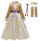 Платье принцессы для девочек Disney, костюм для косплея Холодное сердце Анны вечерние нее фэнтезийное платье для девочек, зимнее платье с длинным рукавом