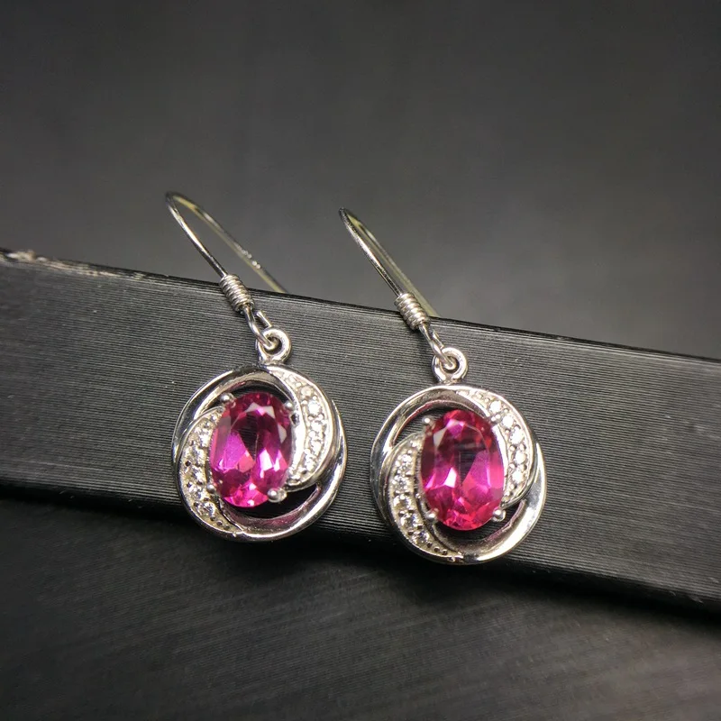 

natural red topaz gemstone dangling earrings for beauty jewelry fine ornament hook dangling earring natural gem girl party gift