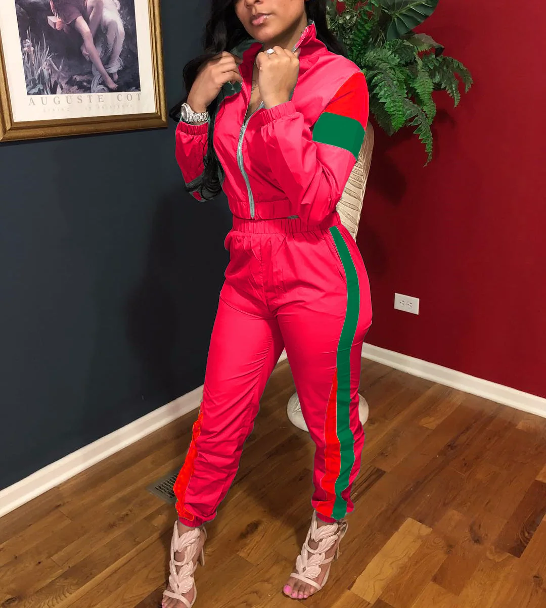 Женский спортивный костюм на молнии повседневный комплект из двух предметов в