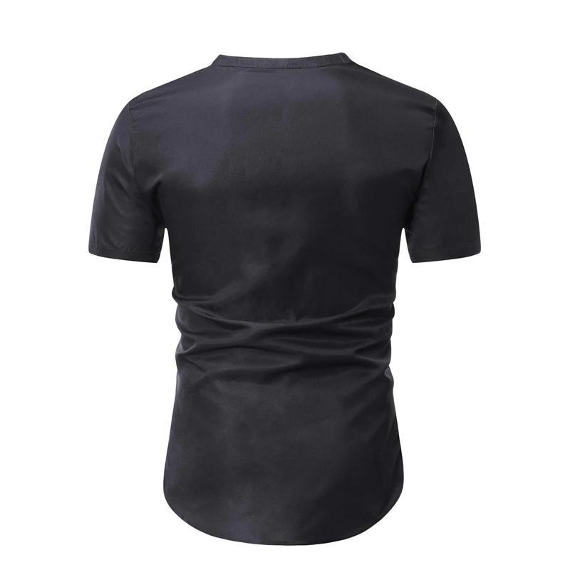 

KONEZO 2021 Short Sleeve Shirt Men's Summer Casual Solid Stand Collar Pullover Blouse Shirts Loose Top 3XL