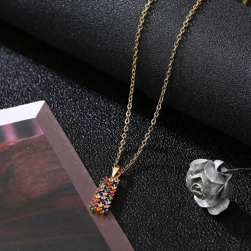 Модное ожерелье из нержавеющей стали с цветным кристаллом для женщин аксессуары