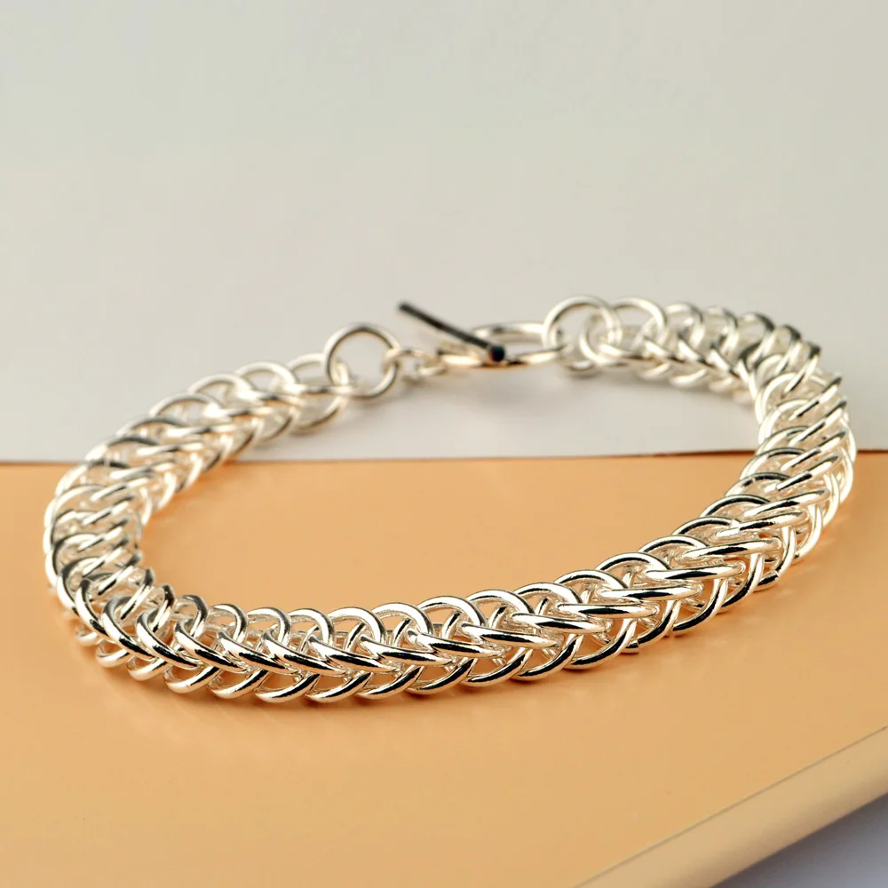 Браслет мужской из серебра 925 пробы с пуговицами|Гибкие и жесткие браслеты| |