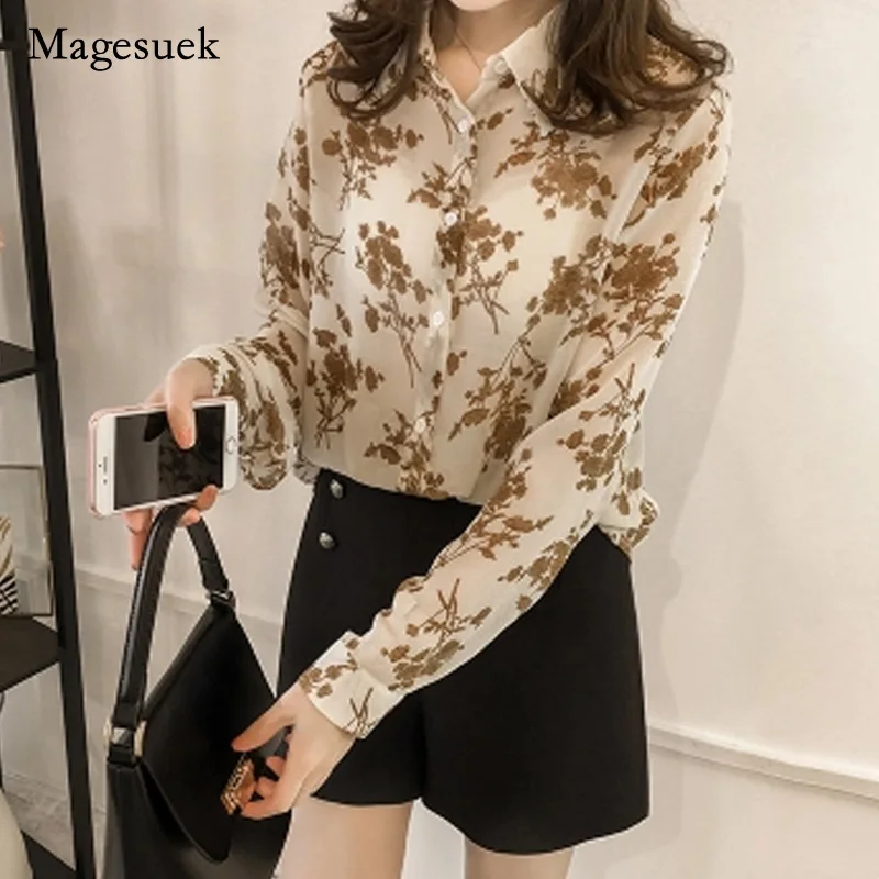 

Fashion Women Tops and Blouses 2021 Chiffon Blouse Shirt Long Sleeve Print Plus Size 3XL 4XL Blouse Women Blusa Feminina 1058 40