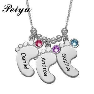 Детские ноги ожерелье с зодиакальным камнем с гравировкой 3 наименования изготовленный на заказ ожерелье из нержавеющей стали серебряного и золотого цветов, подарок на день матери, ювелирные изделия