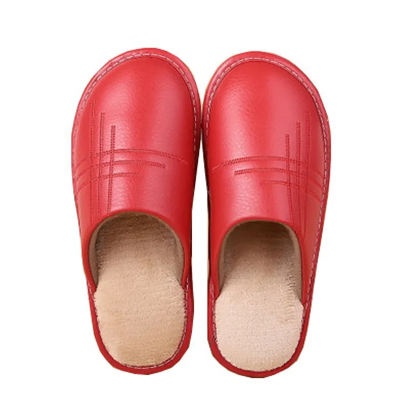 

Genuine Leather Couple's Winter Indoor Slippers Cow Leather Anti-Slip Men&Women Home Shoes Fashion Casual Shoes