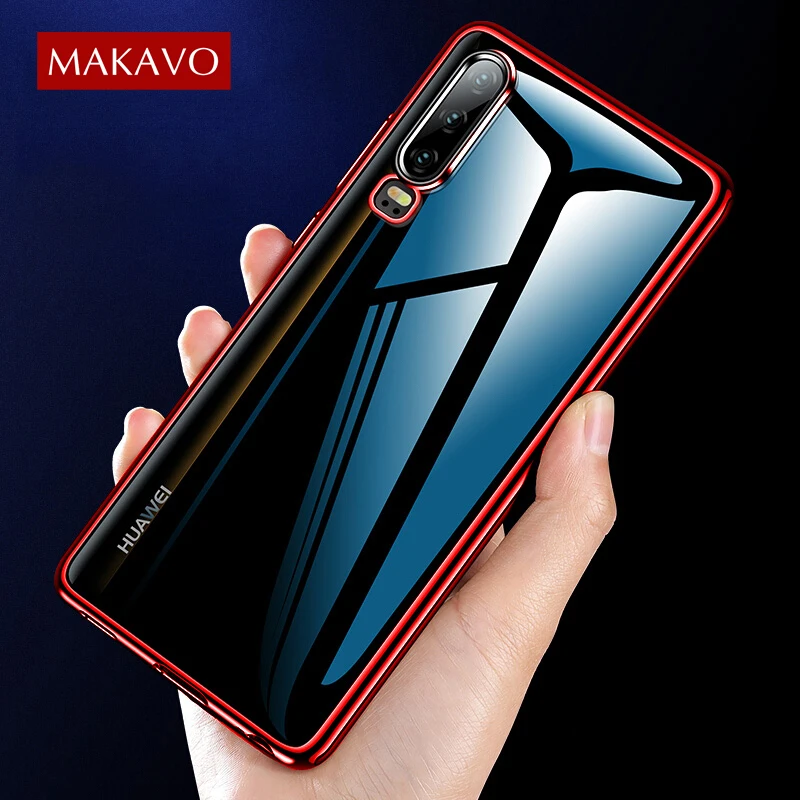 Чехол MAKAVO для Huawei P30, роскошный мягкий силиконовый покрытие с прозрачной пластиковой задней крышкой для моделей Pro и Lite.