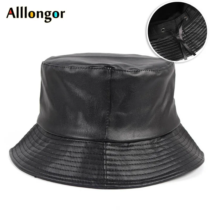 Панама в стиле хип хоп для мужчин и женщин Регулируемая кожаная кепка чёрная