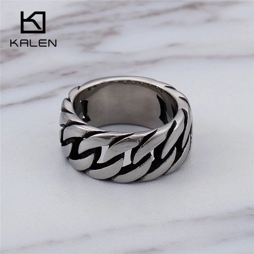 Новые кубинские звенья цепи кольца для мужчин Размер 8 12 Нержавеющая сталь