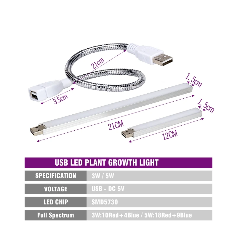 Светодиодный USB полноспектральный светильник для выращивания 3 Вт/14 светодиодный