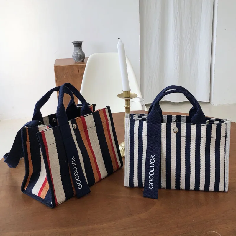 

Striped Canvas Bags For Women 2020 Main Large Handbag Casual Shopping Grocery Crossbody Bag For Women