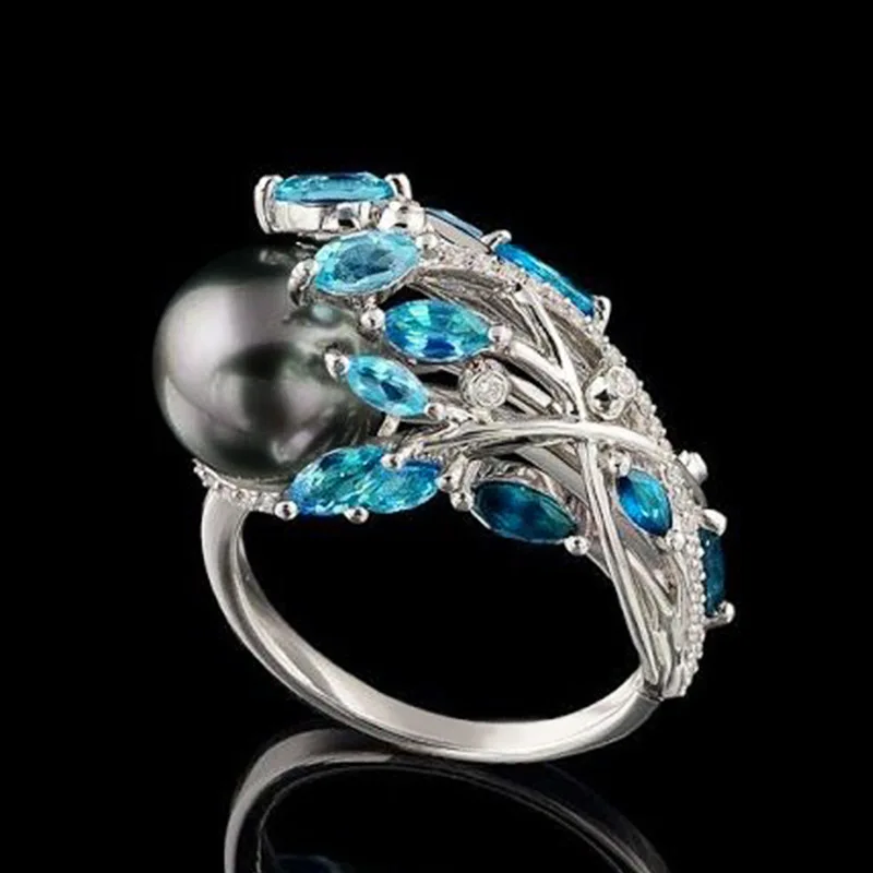 Megin D Trendy Magic Phoenix Tail Black Pearl Copper Rings for Men Women Couple Family Friend Fashion Design Gift Jewelry