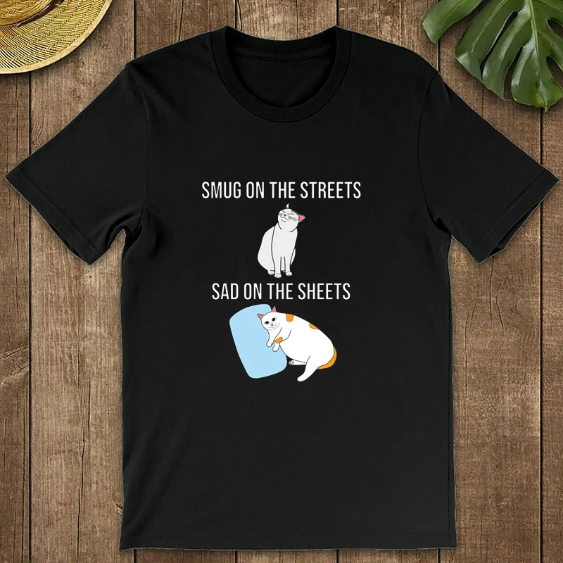 

Smug And Sad Funny T Shirt Men Loose Streetwear Cool Summer T-Shirt Cotton Tops Tee Shirt Homme Harajuku