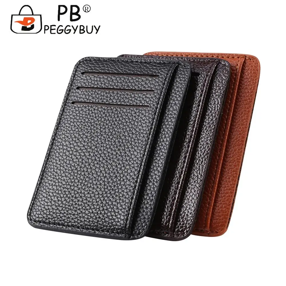 

Purse Small Wallet Leather Card Holder Casual Men PU Litchee Pattern Card Holder Vintage Women Solid Color Mini Wallets