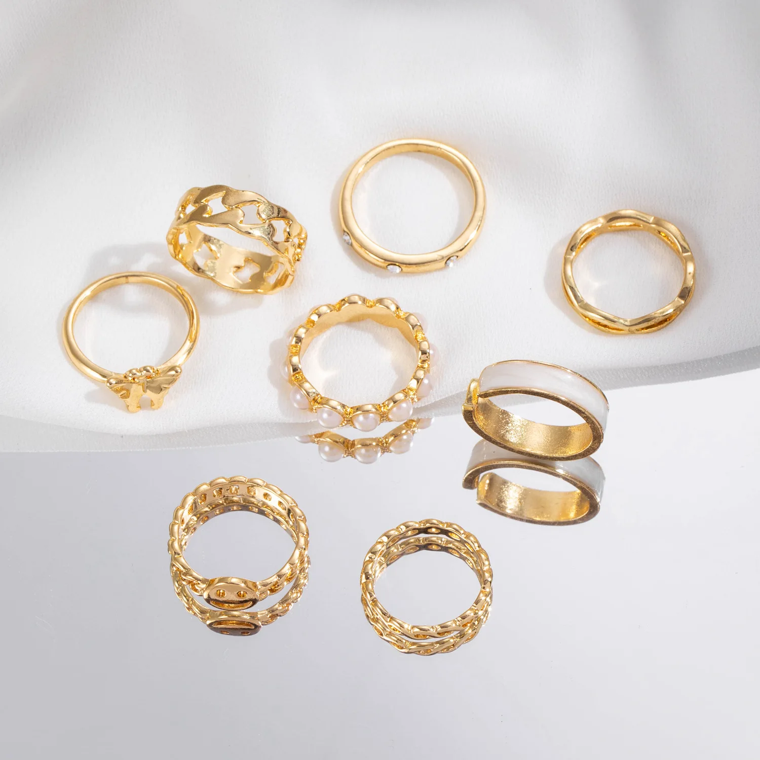 Набор колец с жемчугом для женщин комплект в стиле ретро бабочкой и смайликом