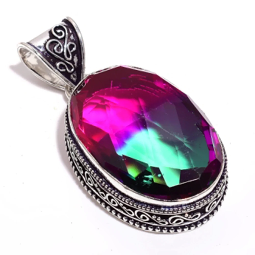 

Bi Color Tourmaline Pendant Silver Overlay over Copper Jewelry , 49 mm, P7562