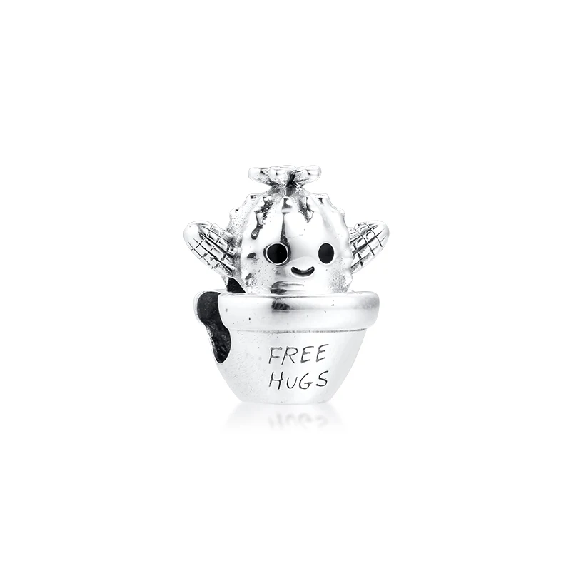 

Genuine 925 Sterling Silver Free Hugs Cactus Charm Fits Europe Bracelet DIY Beads for Jewelry Making Bijoux Femme