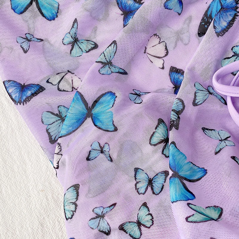 

Butterfly Printed Halter Micro Bikini Women Swimwear Female Swimsuit Three-pieces Bikini set With Skirt Bather Bathing Suit Swim