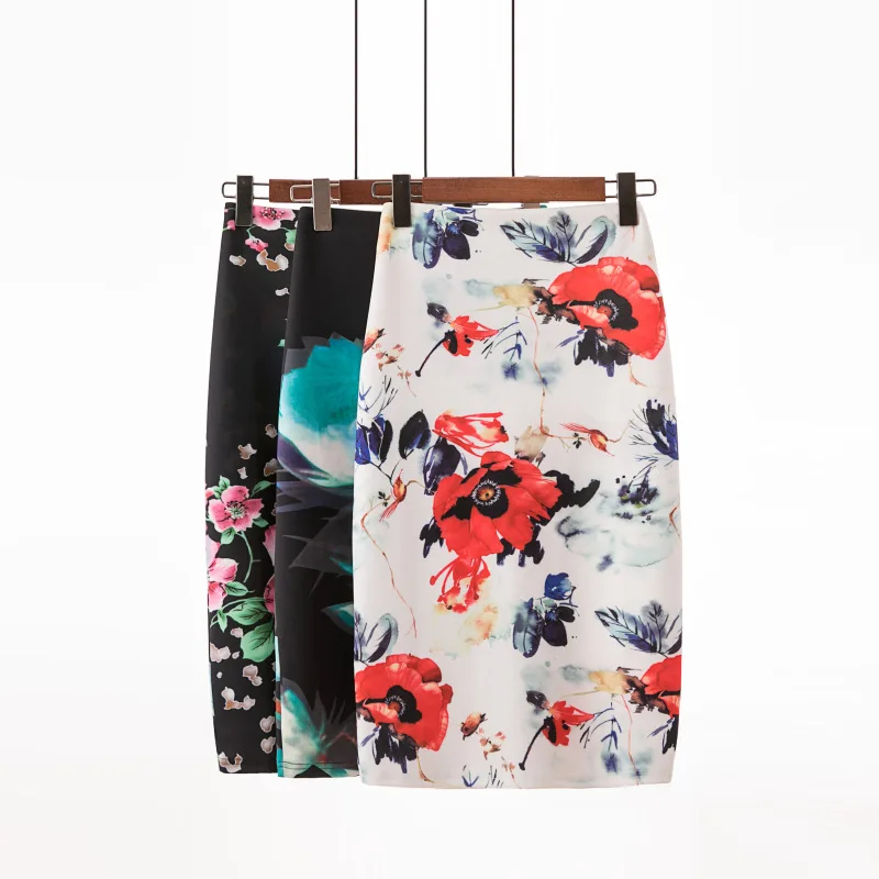 

Bodycon Midi Pencil Hip Skirt Office Stretch Floral Printed Skirts 2021 Summer Skirts Women Casual Preppy Slim Korean Clothing