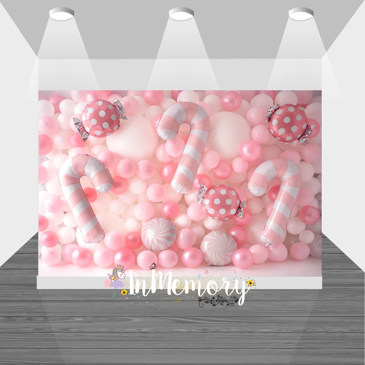 

Рождественский фон розовые воздушные шары Конфеты стол Баннер фотография фон на заказ Детский День Рождения Вечеринка фон для фотостудии