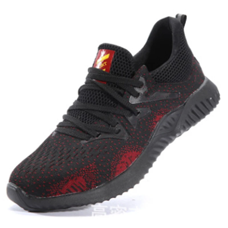 Light Meat Bottom Tendon Safety Shoes Men Deodorant Dreathable Steel Toe Cap anti-perforation Women's Soft Bottom Work Shoes - Цвет: Red safety shoes3