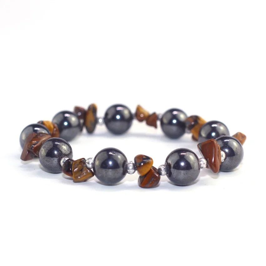 FYJS уникальный ручной работы Плетение гематит эластичный браслет неправильной