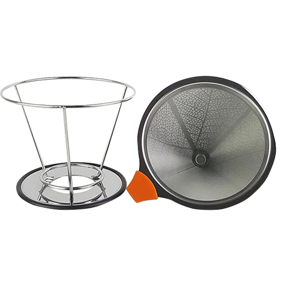 

Cone Coffee Dripper with Stand Stainless Steel Double-Deck Reusable Pour over Coffee Filter