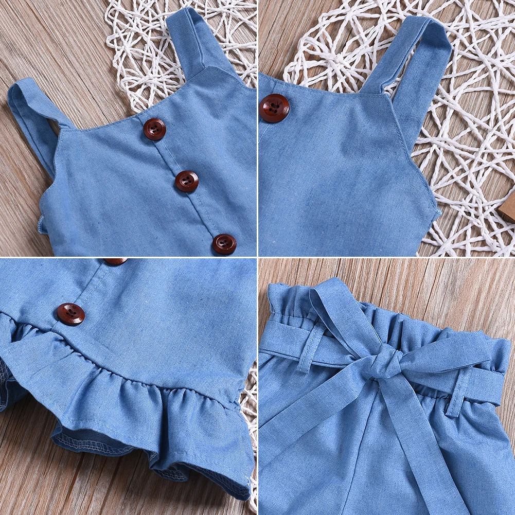 

Cute Sweet Baby Girl Summer Strap Top Shorts Cotton Solid Color Outfits Set