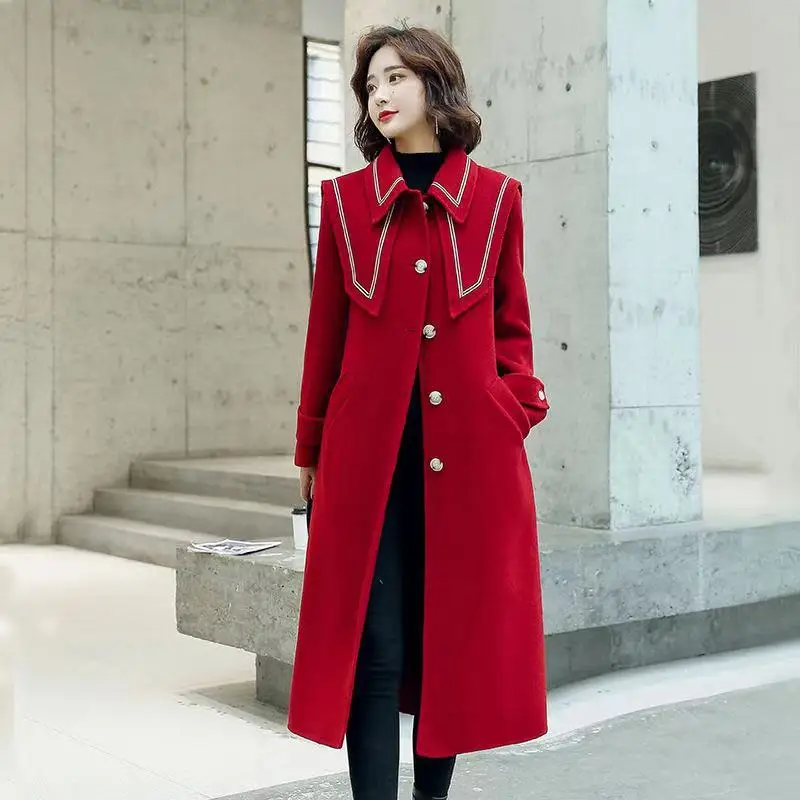 

Women's Windbreaker Safars Japan Style Mujer Spring Autumn Slim Lapel Ladies Cloak Red Long Trench Coat Windbreaker