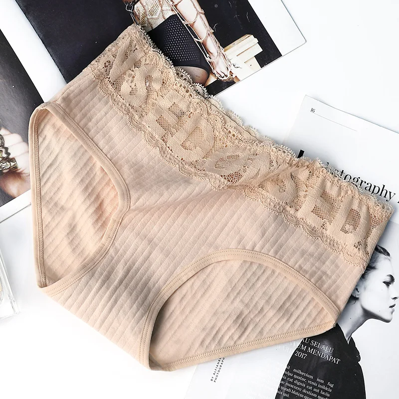 

ATHVOTAR Women's Cotton Panties Cotton Letter Comfortable Mid-waist Briefs Sexy Lace Hip Lift Female Underpants Underwear