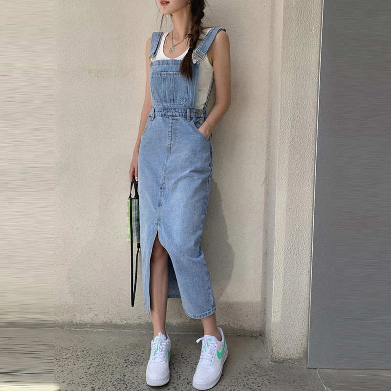 

Женская одежда с длинным разрезом на талии, темпераментная юбка с подтяжками для возраста, Новинка весна-лето 2022, облегающее джинсовое плат...