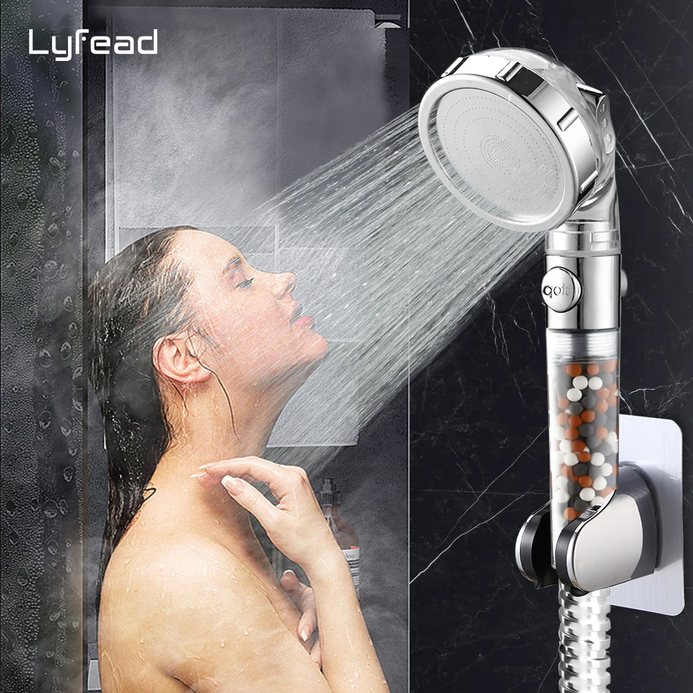 

Lyfead High Pressure Filtration Shower Head with Stop Button 3 Modes Adjustable SPA Shower Head Can Replace Filter Balls