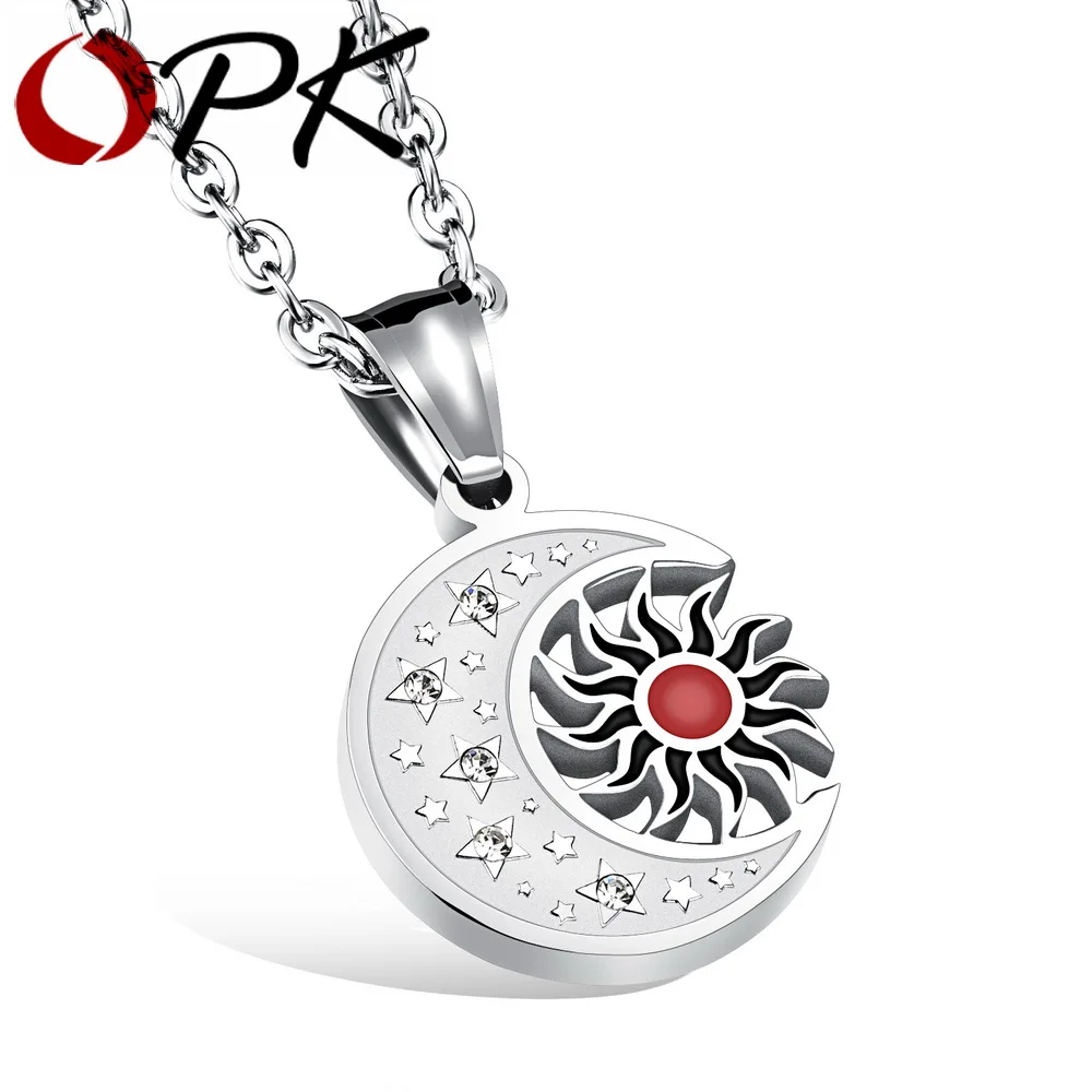 

OPK Personality Sun Pendant Necklaces For Man Classical Stainless Steel + Cubic Zirconia Men Classical Jewelry GX1079