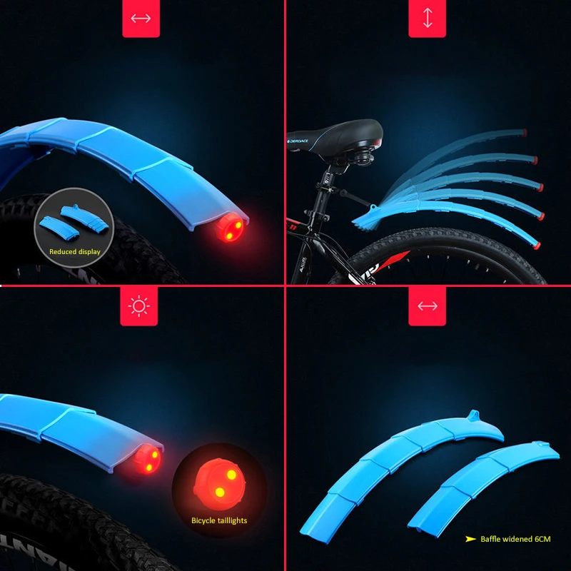 

Folding Bicycle Fender Kit With Tail Light Environmental Protection PVC Mountain Bike Fender Bicycle Fender Tail Light