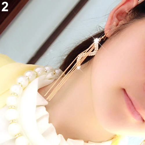 Women's Fashion S-Shape Long Tassels Rhinestone Hook Dangle Linear Earrings | Украшения и аксессуары
