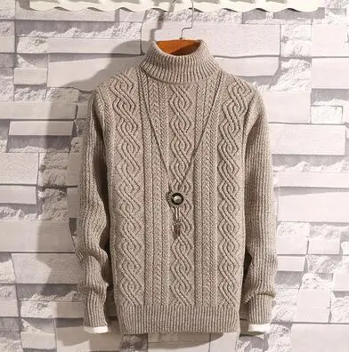 Beige KUANGNAN, однотонный полосатый свитер с высоким воротником, Мужской пуловер, свитер, Мужское пальто XXXL, Осень-зима, свитера - Цвет: Beige