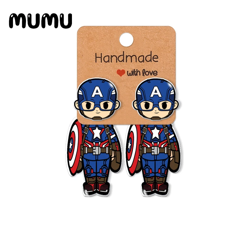 

2021 новые серьги-гвоздики Капитан Америка ювелирные изделия из эпоксидной смолы акриловые серьги ручной работы подарки друзьям