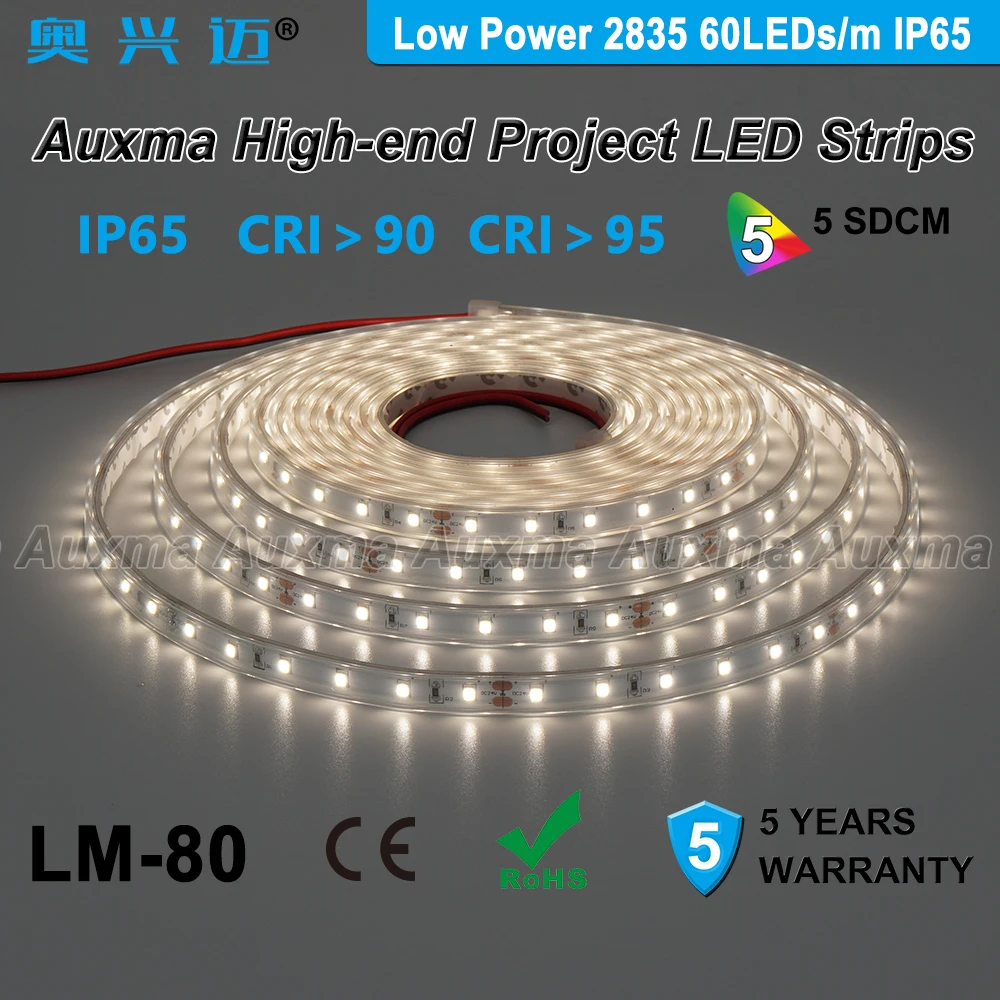 Низкая мощность 2835 60 светодиодный s/m Светодиодная лента, CRI95 CRI90 IP65, DC12V/24 V, 300 светодиодный/катушка, 5 м/катушка, водонепроницаемый рекламный светильник